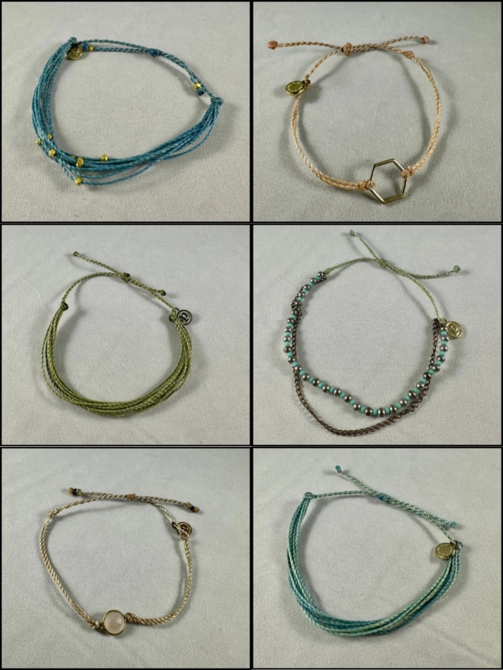Pura Vida 6-Piece Adjustable Bracelet Anklet Bundle Boho